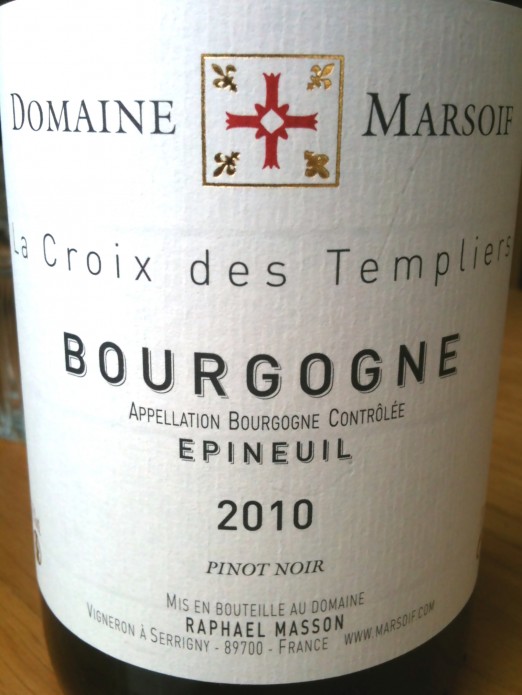 Domaine Marsoif Bourgogne Épineuil La Croix des Templiers 2010